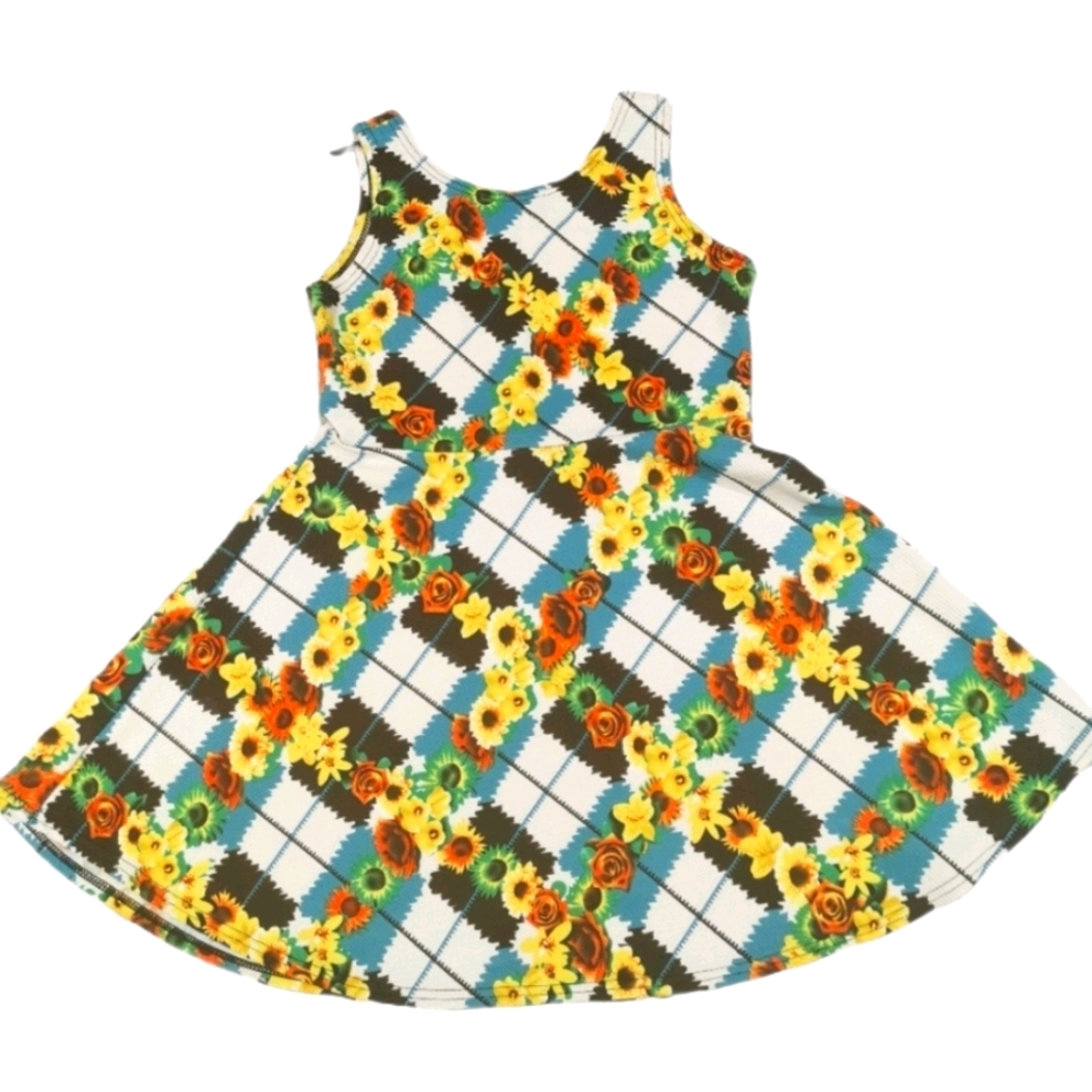 Vintage sunflower sleeveless floral picnic dress